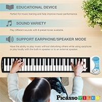 PicassoTiles PT49 Kid's 49-Key Flexible Roll-Up Educational Electronic Digital Music Piano Keyboard 